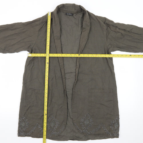 Topshop Women’s Green Linen Embroidered Kimono Jacket Size 10
