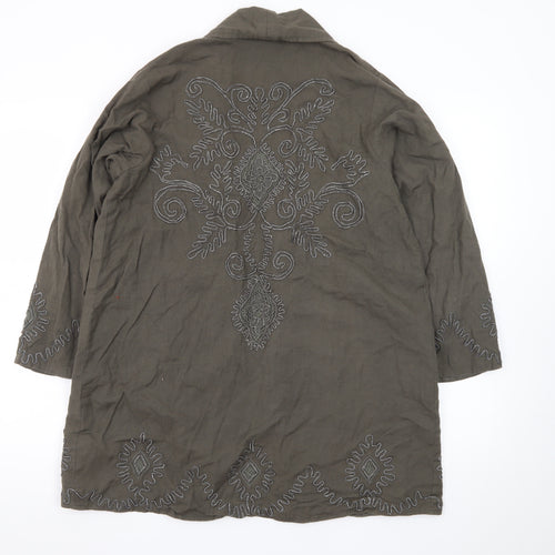 Topshop Women’s Green Linen Embroidered Kimono Jacket Size 10