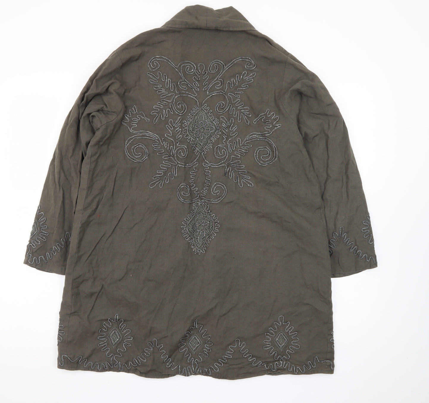 Topshop Women’s Green Linen Embroidered Kimono Jacket Size 10
