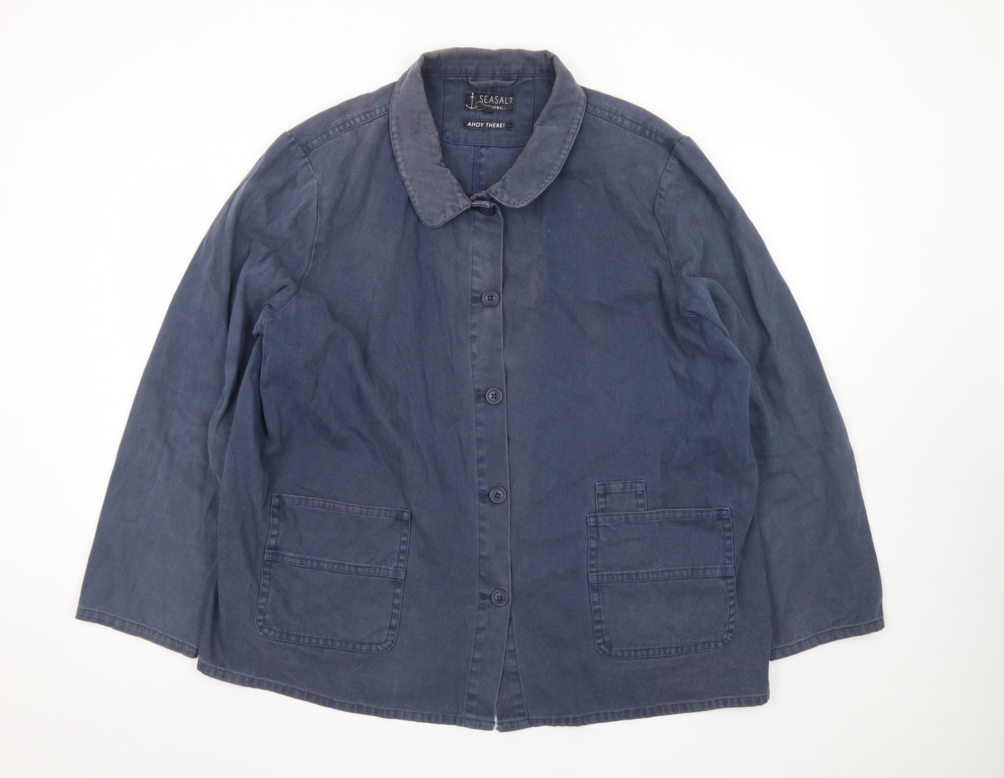 Seasalt Cornwall Women's Blue Cotton Button Casual Jacket Size 20