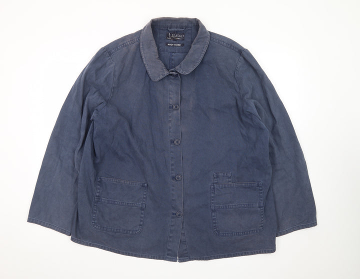 Seasalt Cornwall Women's Blue Cotton Button Casual Jacket Size 20