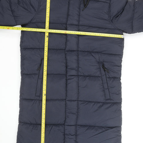 Superdry Men Blue Longline Puffer Coat Hooded Winter Jacket M