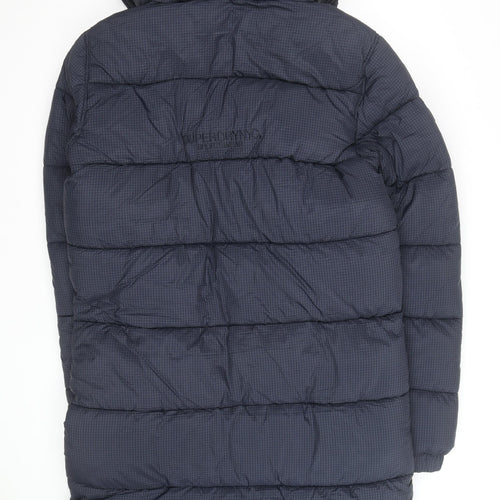 Superdry Men Blue Longline Puffer Coat Hooded Winter Jacket M