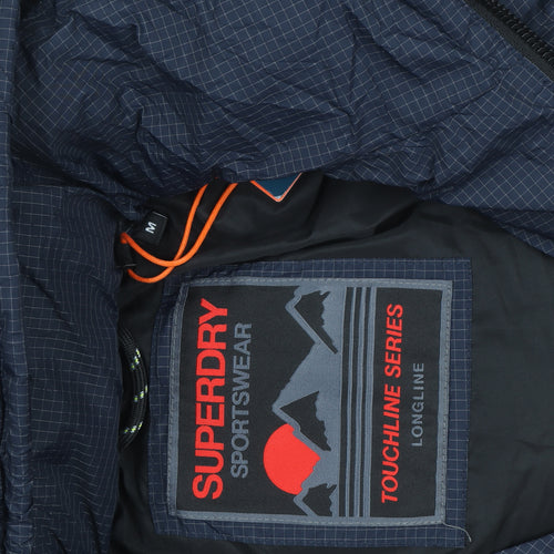 Superdry Men Blue Longline Puffer Coat Hooded Winter Jacket M
