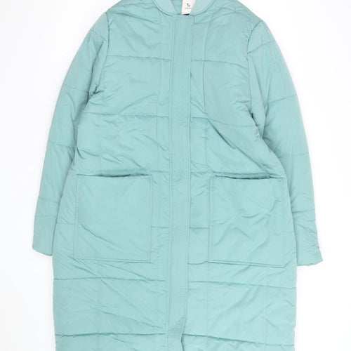 Tu Women Green Long Puffer Coat Size 14 Quilted Zip Winter Jacket