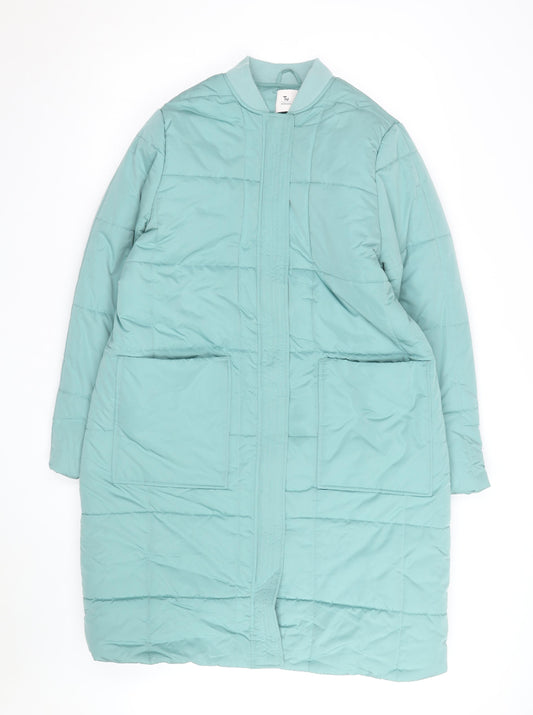 Tu Women Green Long Puffer Coat Size 14 Quilted Zip Winter Jacket