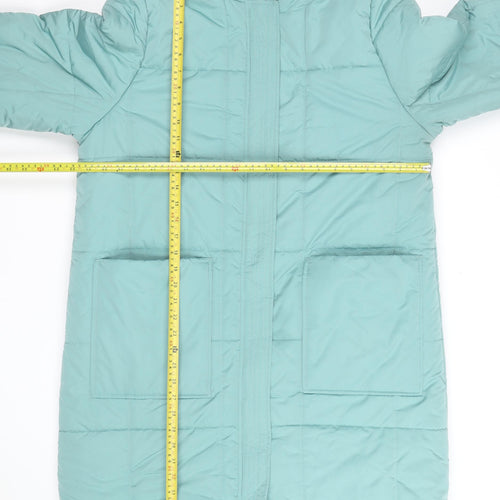 Tu Women Green Long Puffer Coat Size 14 Quilted Zip Winter Jacket