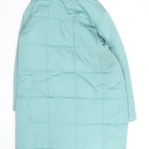 Tu Women Green Long Puffer Coat Size 14 Quilted Zip Winter Jacket