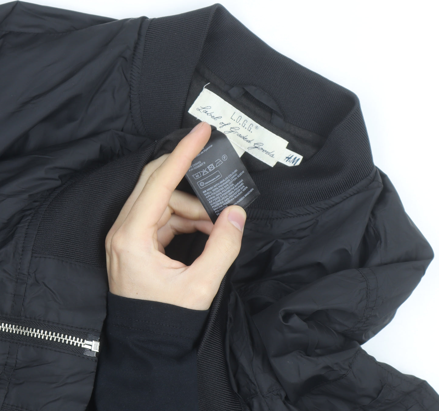 H&M L.O.G.G Mens Black Bomber Jacket S Lightweight Zip Pockets