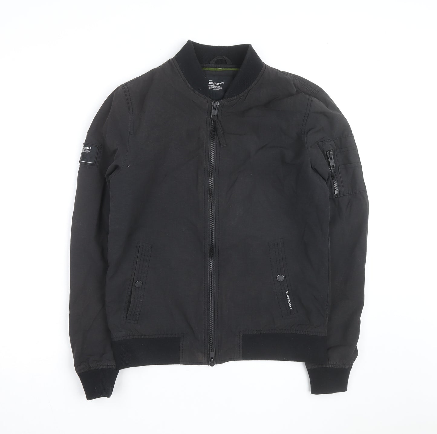 Superdry Men's Black Small Bomber Jacket Classic Stand-Up Collar