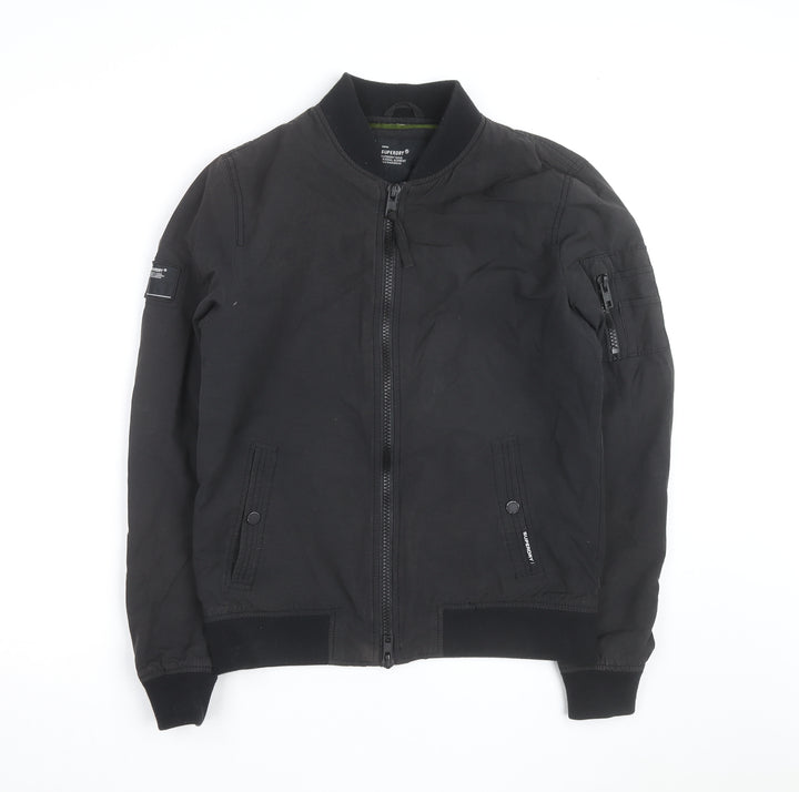 Superdry Men's Black Small Bomber Jacket Classic Stand-Up Collar
