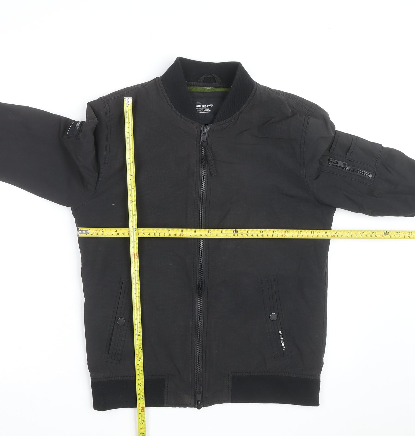 Superdry Men's Black Small Bomber Jacket Classic Stand-Up Collar