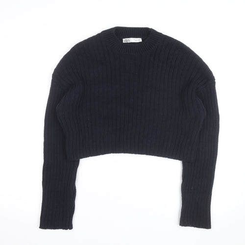 Zara Women's Black Chunky Knit Crew Neck Jumper Size S