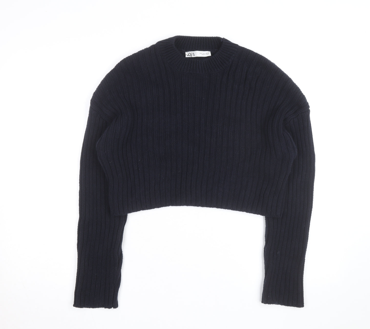 Zara Women's Black Chunky Knit Crew Neck Jumper Size S