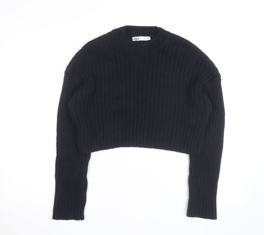 Zara Women's Black Chunky Knit Crew Neck Jumper Size S