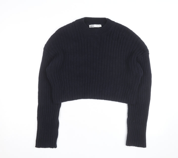 Zara Women's Black Chunky Knit Crew Neck Jumper Size S