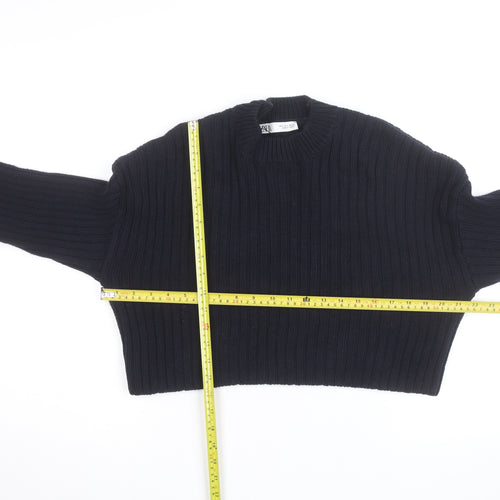 Zara Women's Black Chunky Knit Crew Neck Jumper Size S