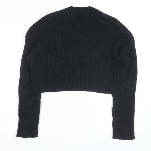 Zara Women's Black Chunky Knit Crew Neck Jumper Size S