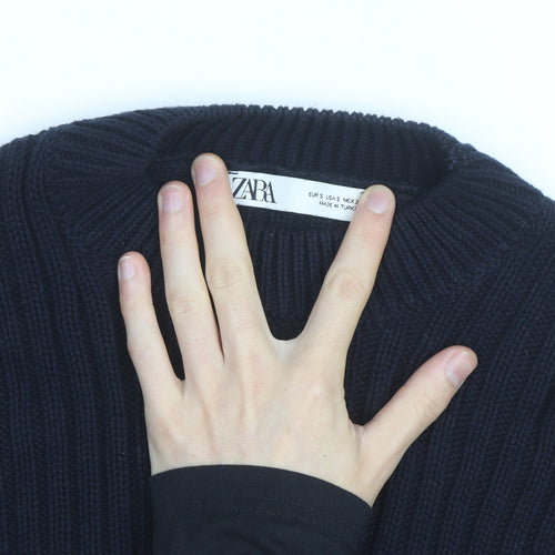 Zara Women's Black Chunky Knit Crew Neck Jumper Size S