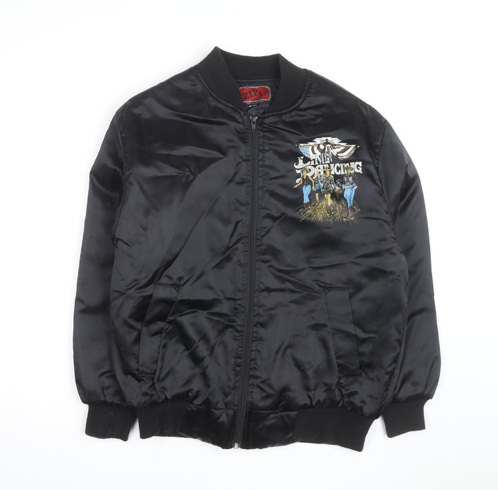 Zip It London Men's Black Bomber Jacket Size S Western Line Dancing Embroidered