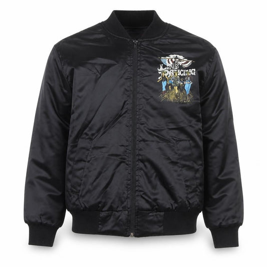 Front view of Zip It London Men's Black Bomber Jacket, size S, Western Line Dancing Embroidered