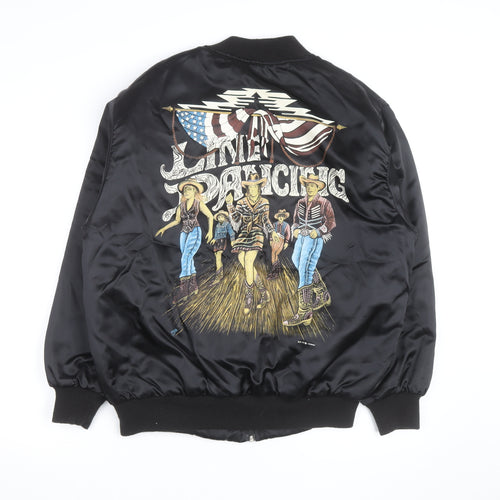 Zip It London Men's Black Bomber Jacket Size S Western Line Dancing Embroidered