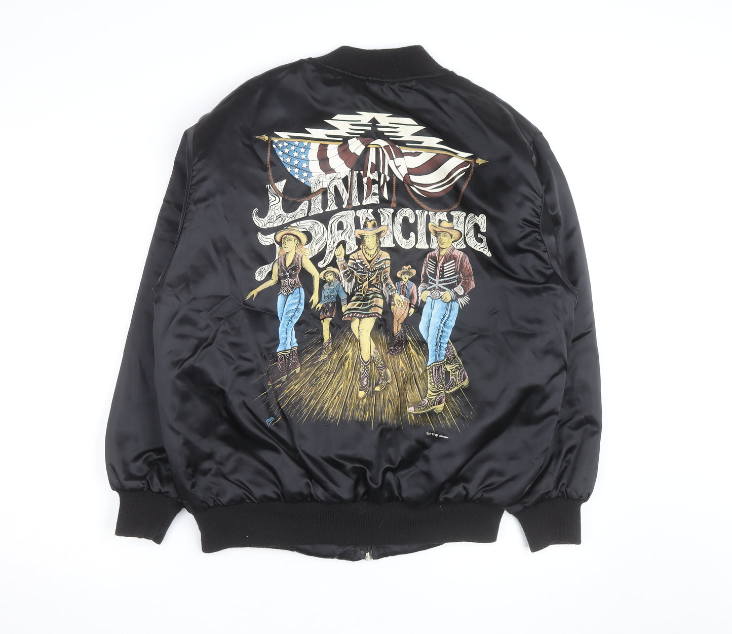 Zip It London Men's Black Bomber Jacket Size S Western Line Dancing Embroidered