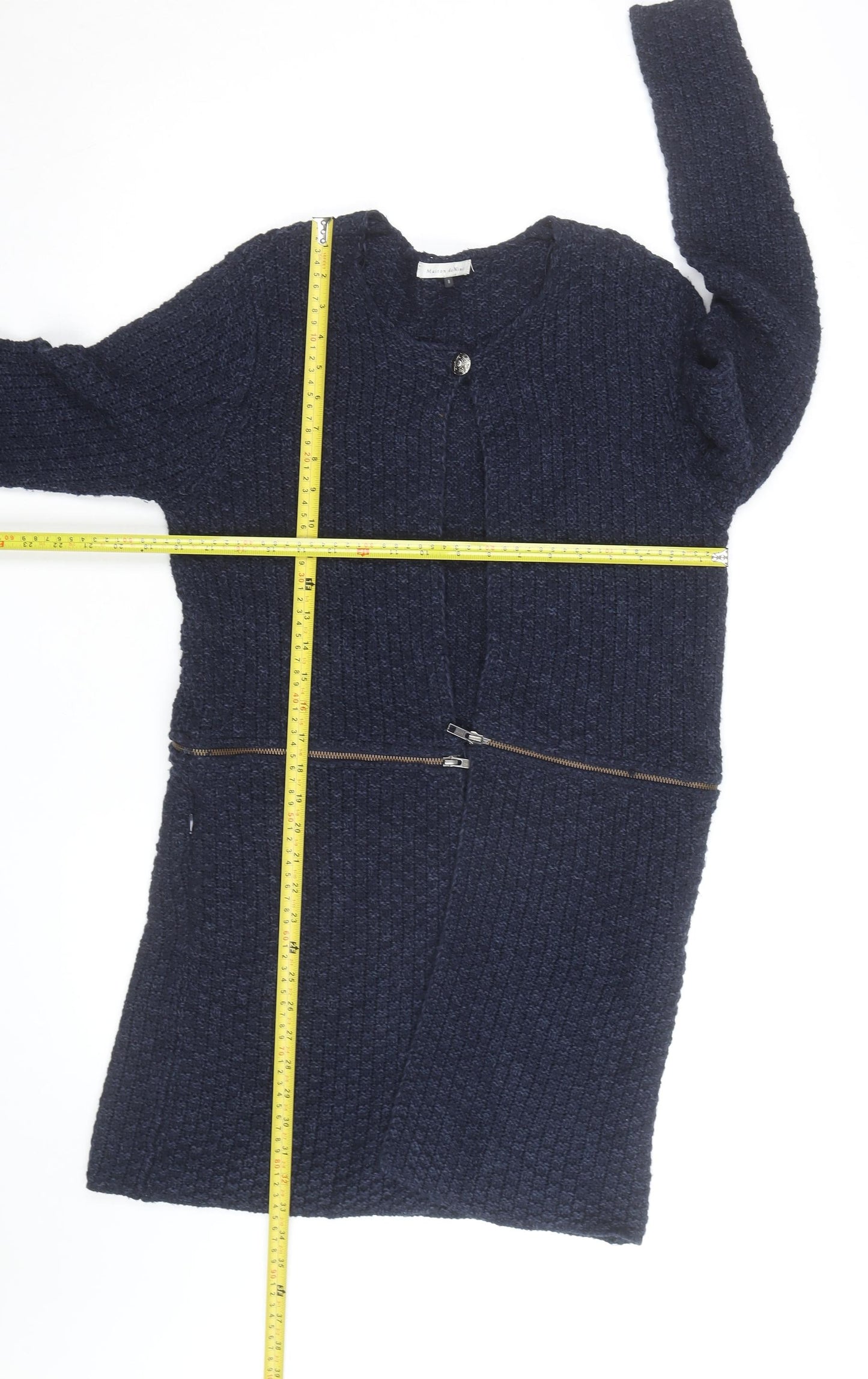 Maison de Nîmes Women's Blue Knit Cardigan Size 8 Zip Detail