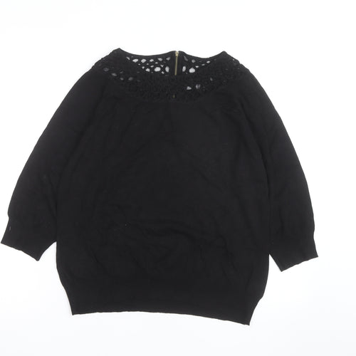 Per Una Women's Black Size 14 Crochet Neck Pullover Jumper