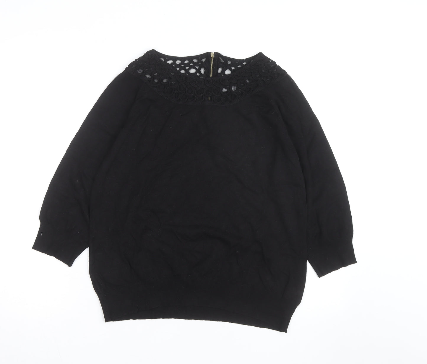 Per Una Women's Black Size 14 Crochet Neck Pullover Jumper