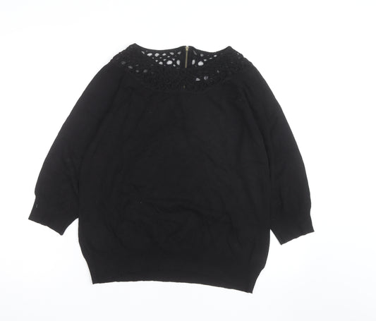 Per Una Women's Black Size 14 Crochet Neck Pullover Jumper
