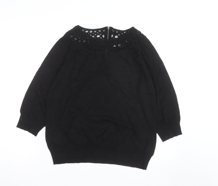 Per Una Women's Black Size 14 Crochet Neck Pullover Jumper