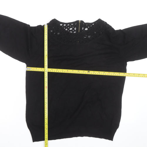 Per Una Women's Black Size 14 Crochet Neck Pullover Jumper