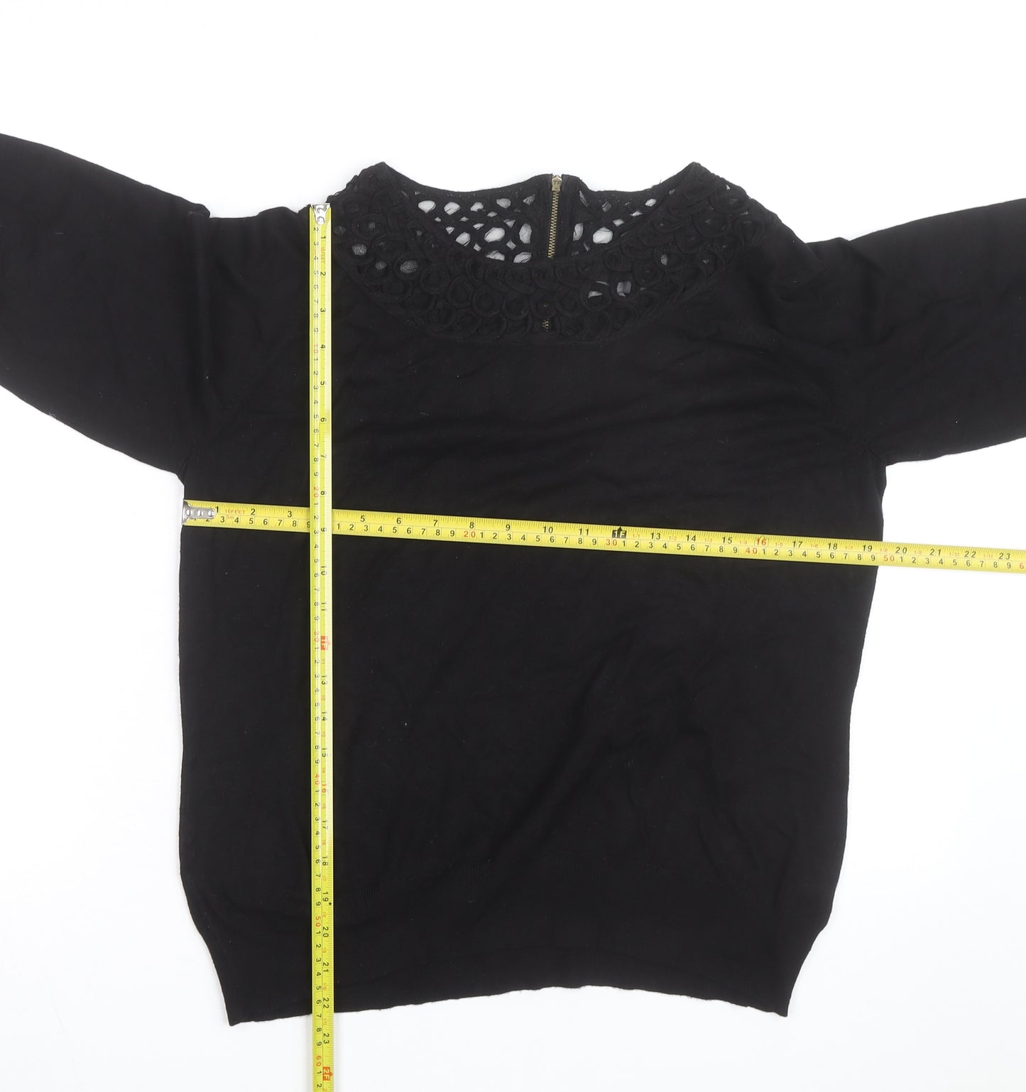 Per Una Women's Black Size 14 Crochet Neck Pullover Jumper