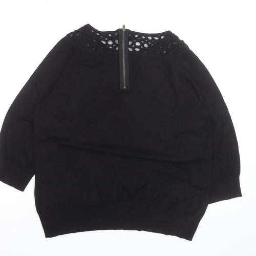 Per Una Women's Black Size 14 Crochet Neck Pullover Jumper