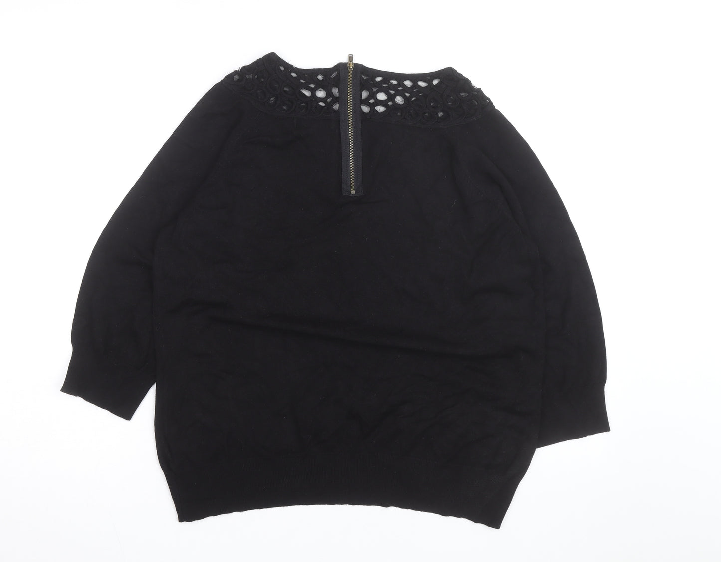 Per Una Women's Black Size 14 Crochet Neck Pullover Jumper
