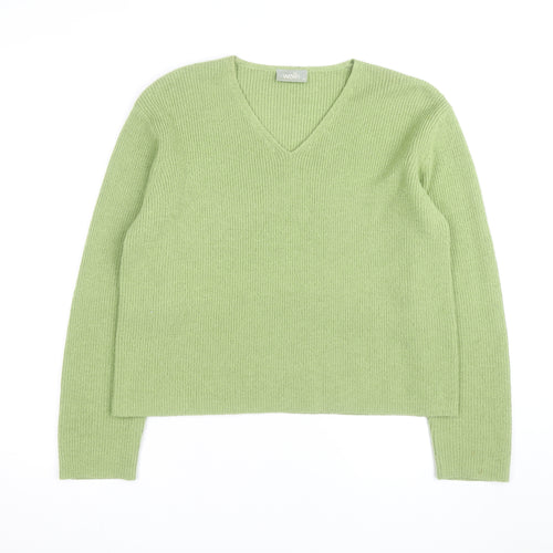 Wallis Women Green V-Neck Wool Blend Knit Jumper Size 14