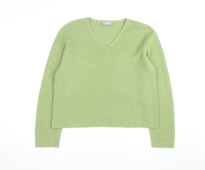 Wallis Women Green V-Neck Wool Blend Knit Jumper Size 14