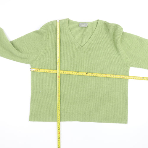 Wallis Women Green V-Neck Wool Blend Knit Jumper Size 14