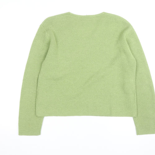 Wallis Women Green V-Neck Wool Blend Knit Jumper Size 14