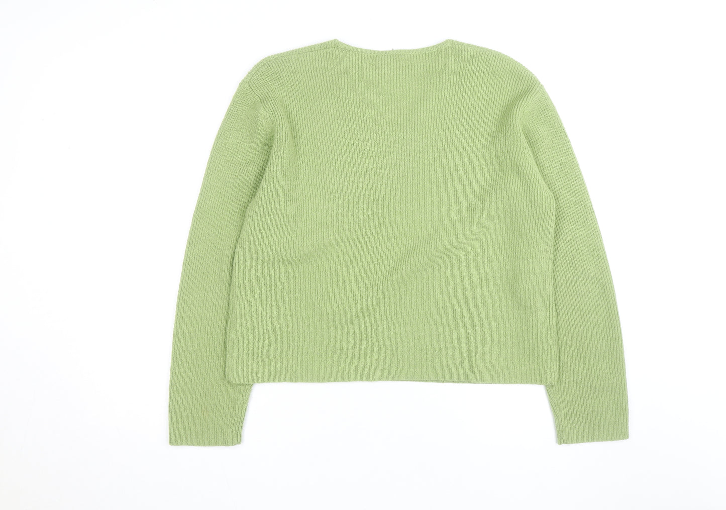 Wallis Women Green V-Neck Wool Blend Knit Jumper Size 14