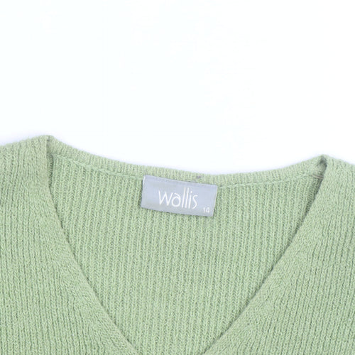 Wallis Women Green V-Neck Wool Blend Knit Jumper Size 14
