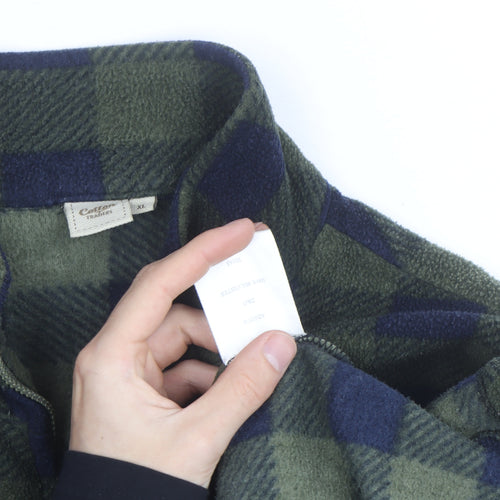 Cotton Traders Men's Green Check Fleece Full Zip Jacket XL