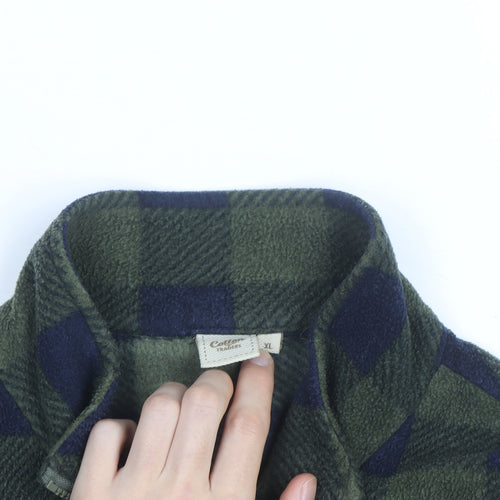 Cotton Traders Men's Green Check Fleece Full Zip Jacket XL