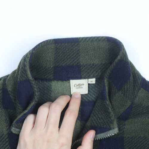 Cotton Traders Men's Green Check Fleece Full Zip Jacket XL