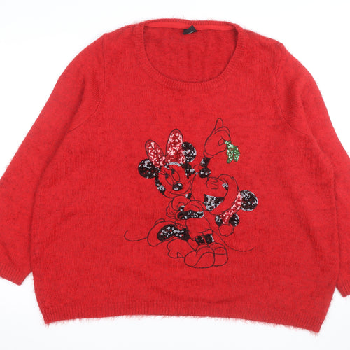 Disney x George Women’s Red Minnie Mouse Christmas Jumper Size 24
