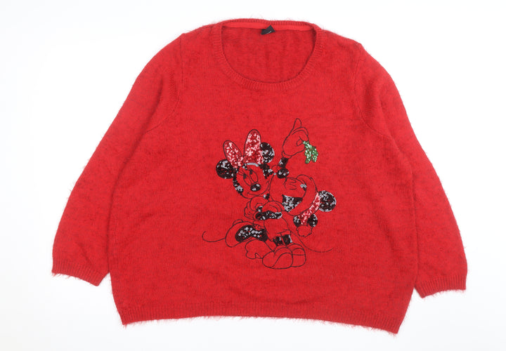 Disney x George Women’s Red Minnie Mouse Christmas Jumper Size 24
