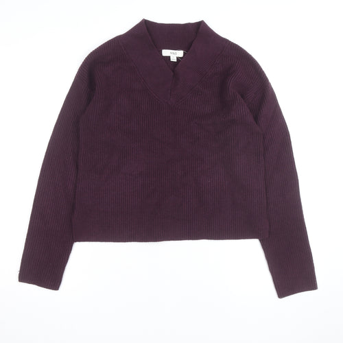 Marks and Spencer Women's Purple V-Neck Rib Knit Jumper Size S