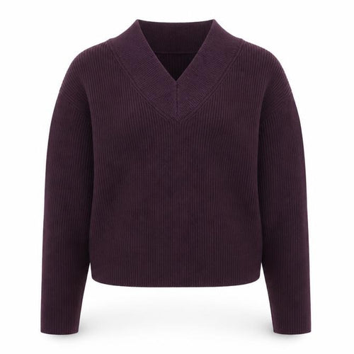 Marks and Spencer Women's Purple V-Neck Rib Knit Jumper Size S