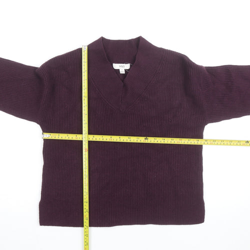 Marks and Spencer Women's Purple V-Neck Rib Knit Jumper Size S